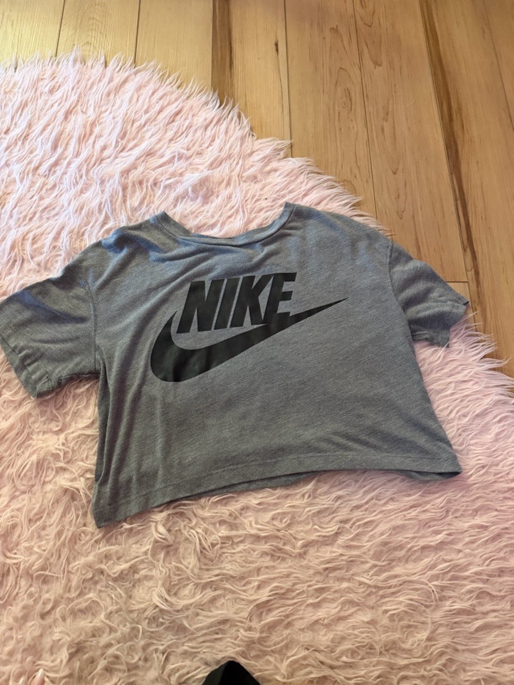 Nike Gray Heather Logo Crop Tee with Black Swoosh